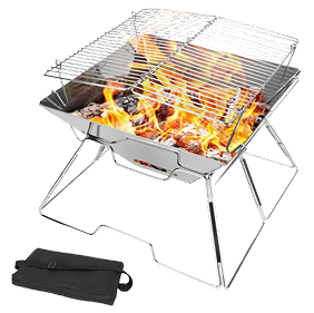 Collapsible Portable Fire Pit with Cooking Grill & Carry Bag